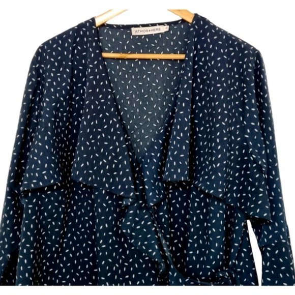 ATMOS & HERE Plus Dark Green & White Patterned Long Sleeve Blouse Top - Picture 2 of 6